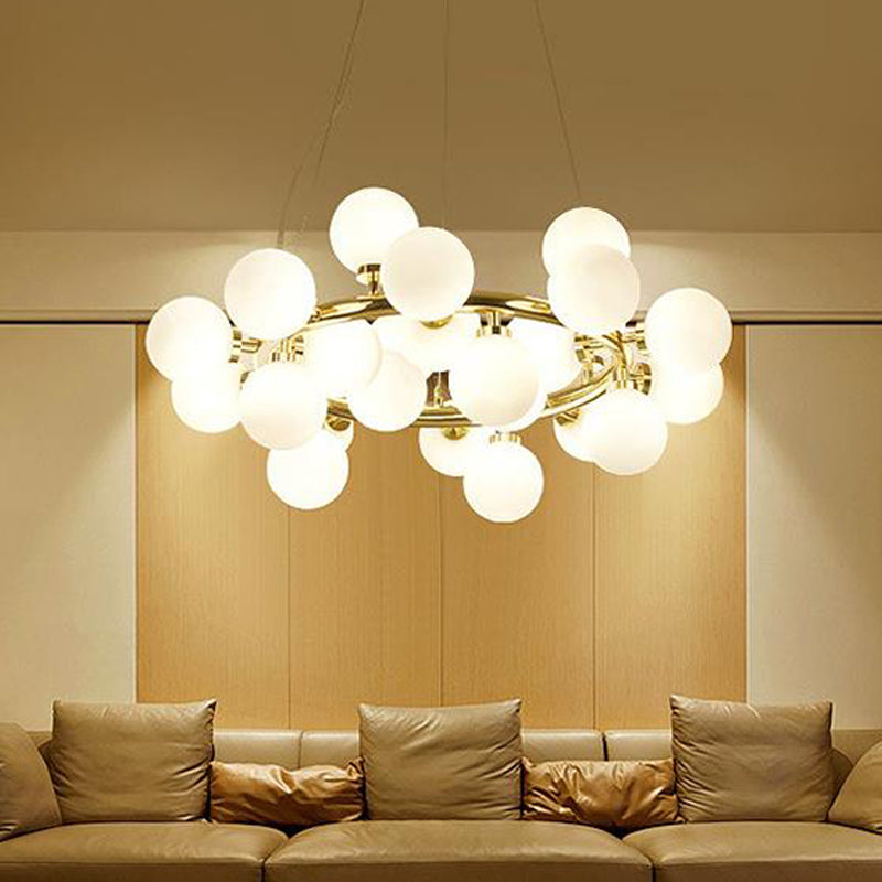 Modern Opal Glass Ball Chandelier - 25-Light Gold Hanging Pendant Lamp