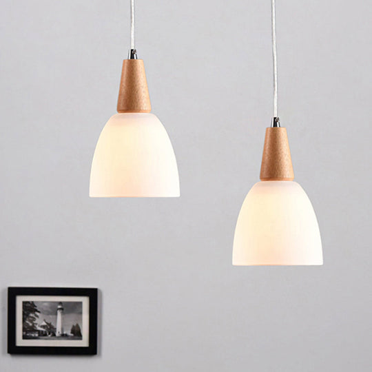 Bowl Drop Pendant 1/2/3-Head Nordic Hanging Lamp Kit - Matte White Glass Beige Dining Room Lighting