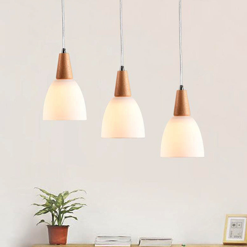 Bowl Drop Pendant 1/2/3-Head Nordic Hanging Lamp Kit - Matte White Glass Beige Dining Room Lighting