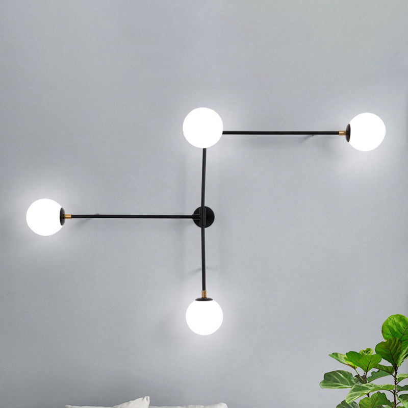 Modern Wall Lamp With Crossed Lines Glass Shade Black/Gold Finish - 2/4 Lights 4 / Black