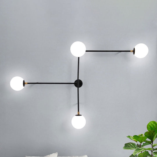 Modern Wall Lamp With Crossed Lines Glass Shade Black/Gold Finish - 2/4 Lights 4 / Black