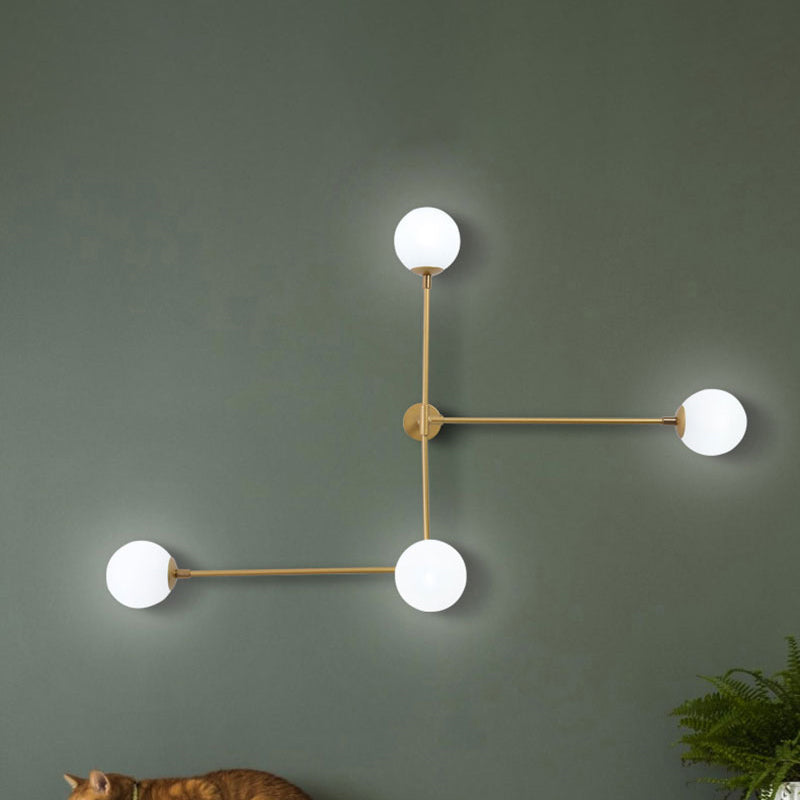 Modern Wall Lamp With Crossed Lines Glass Shade Black/Gold Finish - 2/4 Lights 4 / Gold