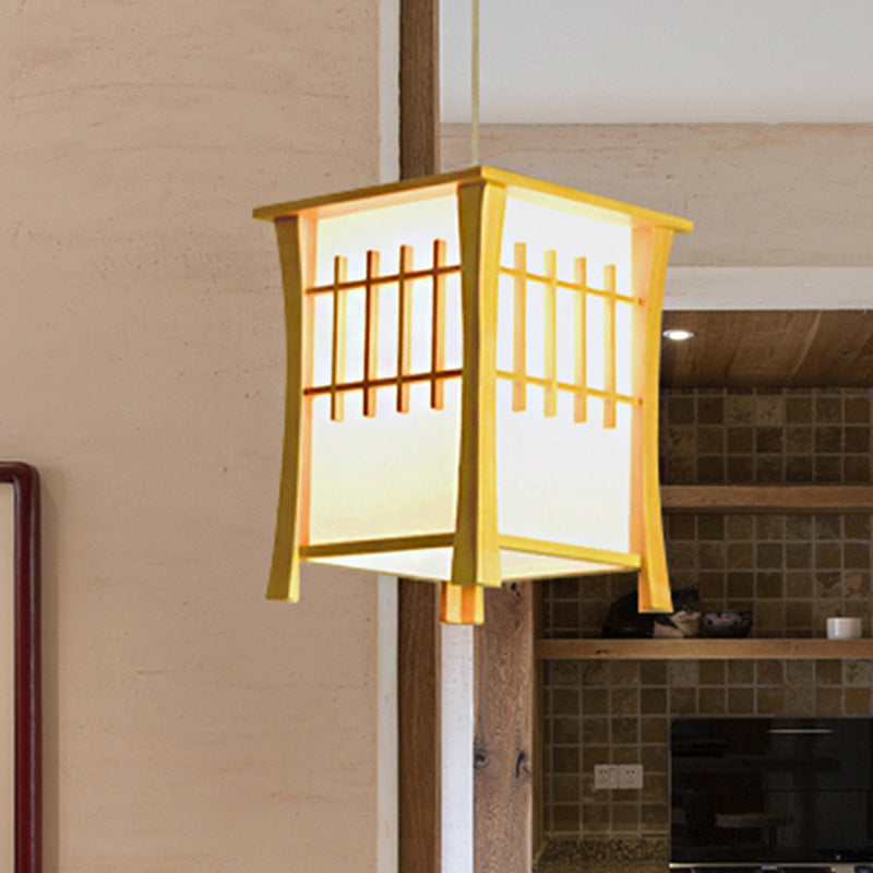 Japanese Style Tea Station Lodge Ceiling Pendant - 1 Light Beige Hanging With Wood And Paper