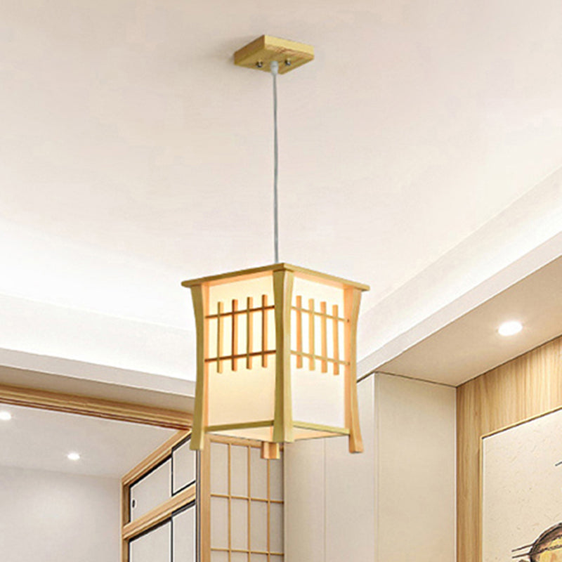 Japanese Style Tea Station Lodge Ceiling Pendant - 1 Light Beige Hanging With Wood And Paper