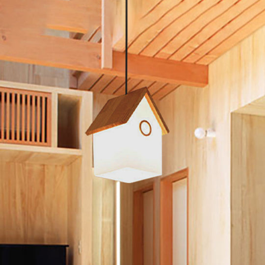 Asian Style Wood And Glass Pendant Light In White For Kitchen Foyer