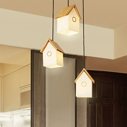 Asian Style Wood And Glass Pendant Light In White For Kitchen Foyer