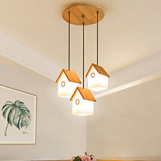 Asian Style Wood And Glass Pendant Light In White For Kitchen Foyer