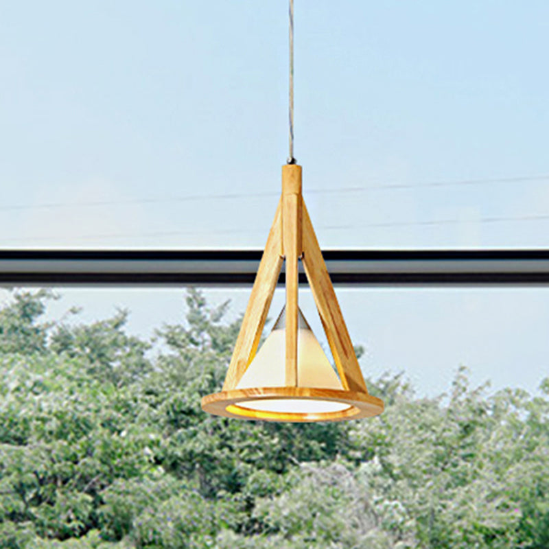 Contemporary Wood And Frosted Glass Pendant Light For Coffee Shop