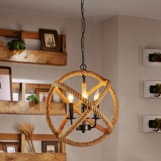 Hemp Rope Yellow Chandelier Light - Farmhouse Pendant Lighting Fixture (3-Light 14/16.5/20.5 Wide)