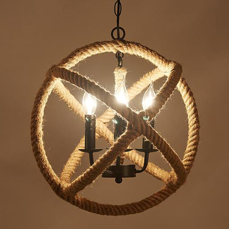 Hemp Rope Yellow Chandelier Light - Farmhouse Pendant Lighting Fixture (3-Light 14/16.5/20.5 Wide)