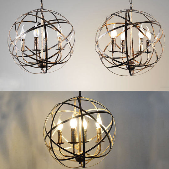 Silver Pendant Chandelier - 4-Light Metal Candle-Style Fixture For Dining Room