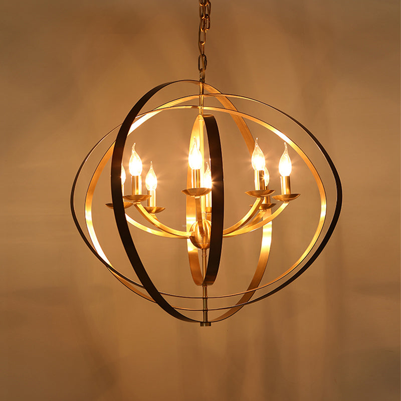 Classic Gold Pendant Chandelier - 8-Light Metal Hanging Light For Living Room