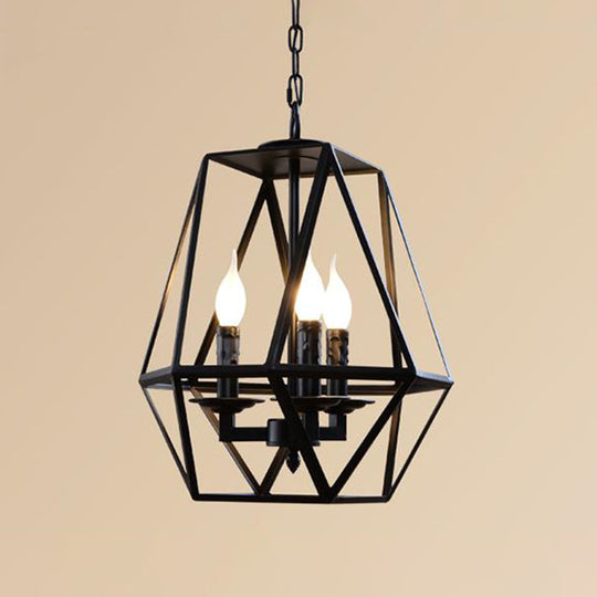 Traditional Black Metal Geometric Chandelier: 3/4 Light Living Room Hanging Lamp 3 /