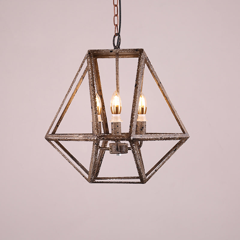 Geometric Rust Pendant Light - Classic Metal Chandelier For Dining Room With Candle Shade (3 Lights)