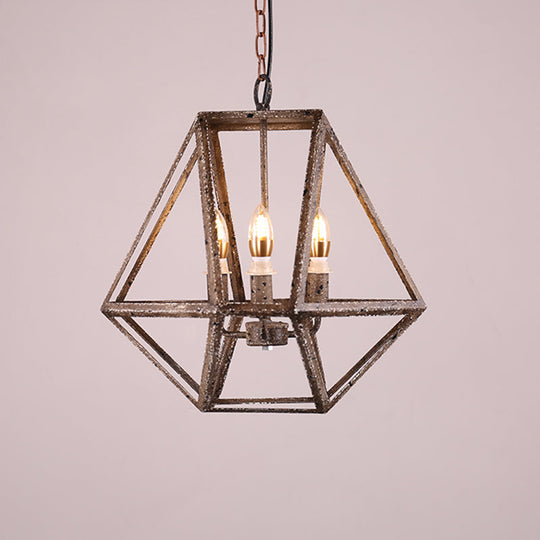 Geometric Rust Pendant Light - Classic Metal Chandelier For Dining Room With Candle Shade (3 Lights)