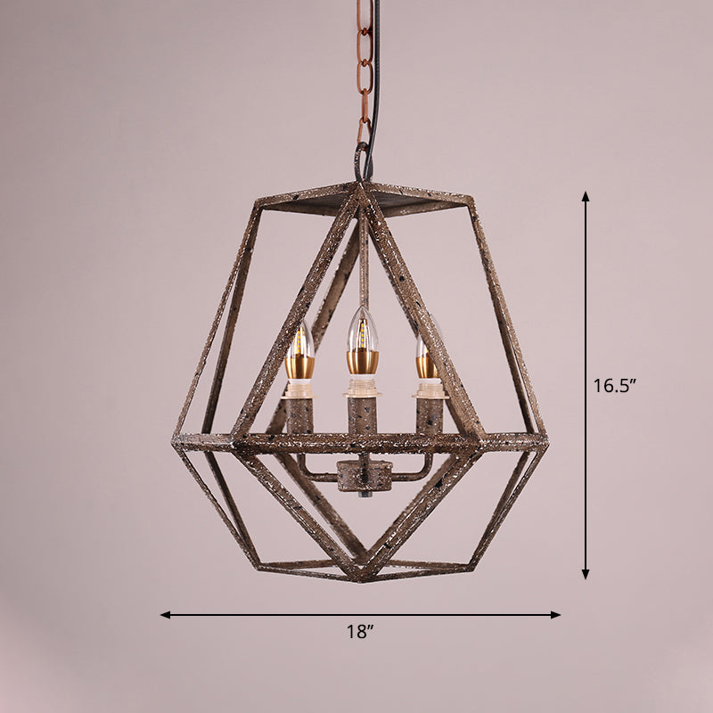 Geometric Rust Pendant Light - Classic Metal Chandelier For Dining Room With Candle Shade (3 Lights)