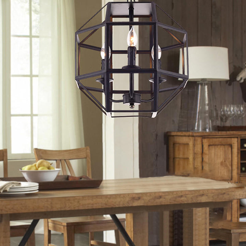 Metal Geometric Hanging Chandelier - Traditional 3-Light Pendant Light With Shade/Without Shade