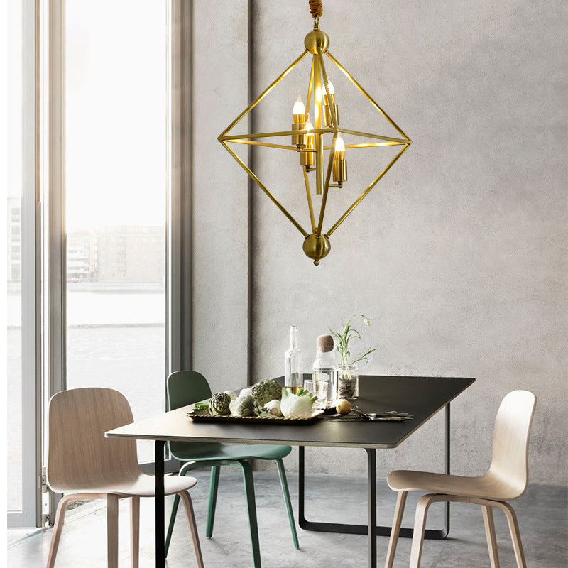 Golden Metal Pendant Candle Chandelier - 4-Light Fixture For Living Room Gold