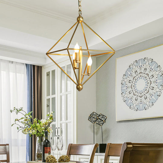 Golden Metal Pendant Candle Chandelier - 4-Light Fixture For Living Room