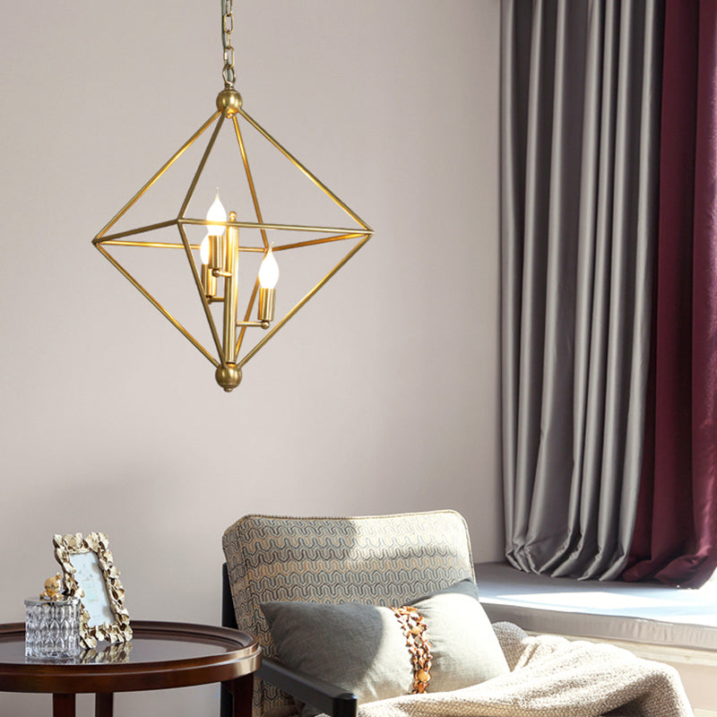 Golden Metal Pendant Candle Chandelier - 4-Light Fixture For Living Room