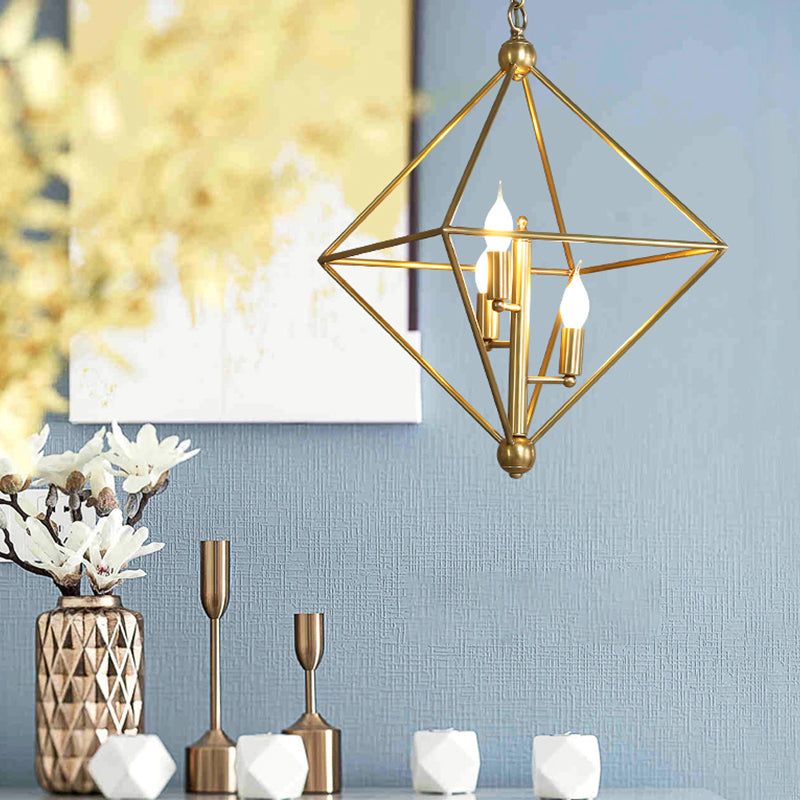 Golden Metal Pendant Candle Chandelier - 4-Light Fixture For Living Room