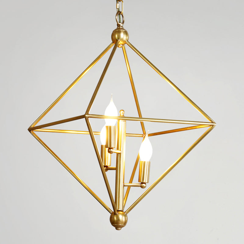 Golden Metal Pendant Candle Chandelier - 4-Light Fixture For Living Room