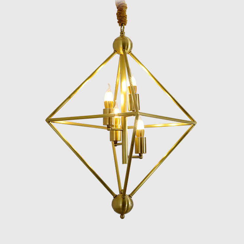 Golden Metal Pendant Candle Chandelier - 4-Light Fixture For Living Room