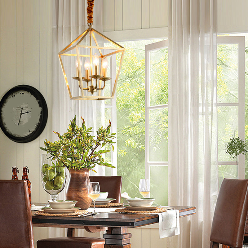 Geometric Gold Dining Room Pendant Light: 4-Bulb Ceiling Lamp Traditional Chandelier With Metal