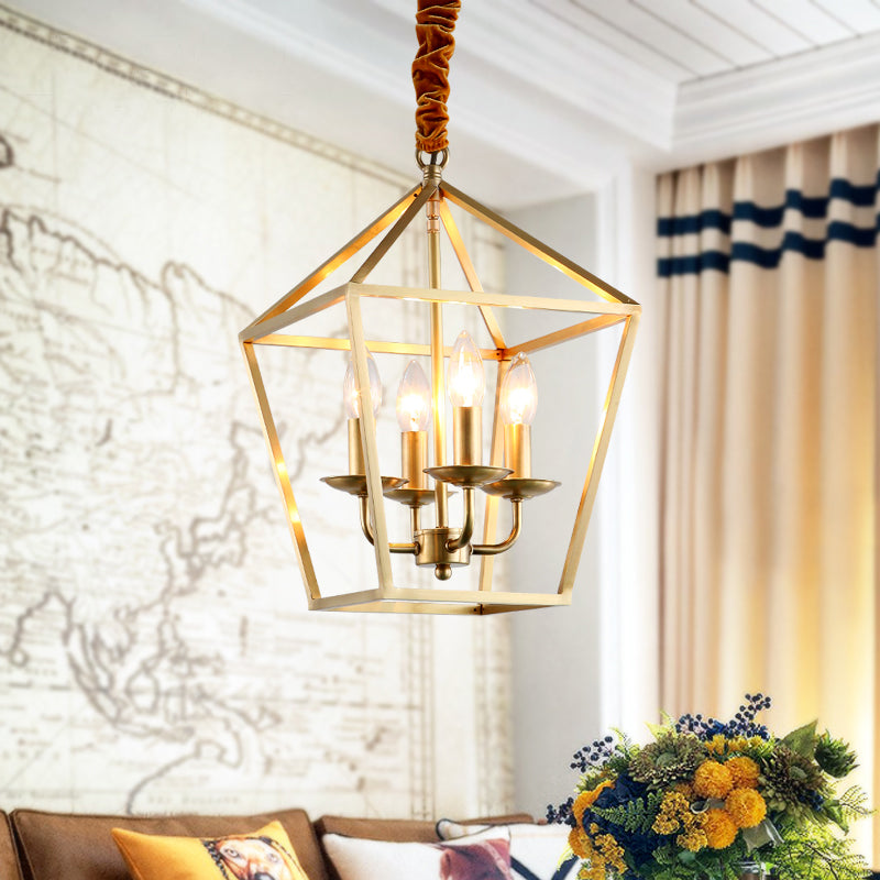 Geometric Gold Dining Room Pendant Light: 4-Bulb Ceiling Lamp Traditional Chandelier With Metal