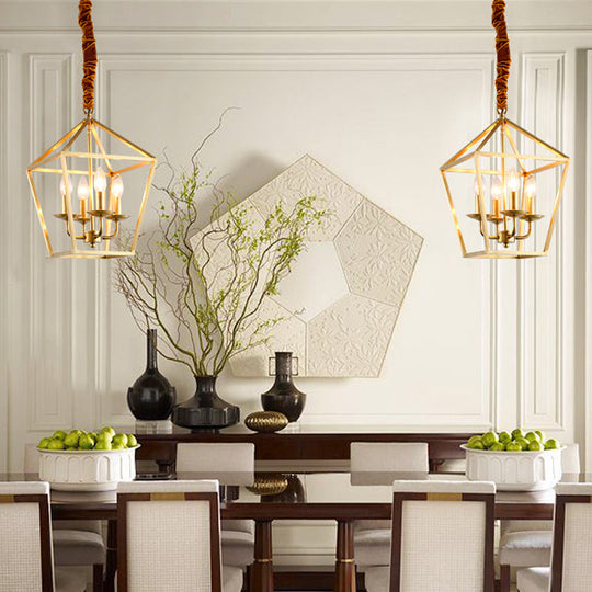 Geometric Gold Dining Room Pendant Light: 4-Bulb Ceiling Lamp Traditional Chandelier With Metal