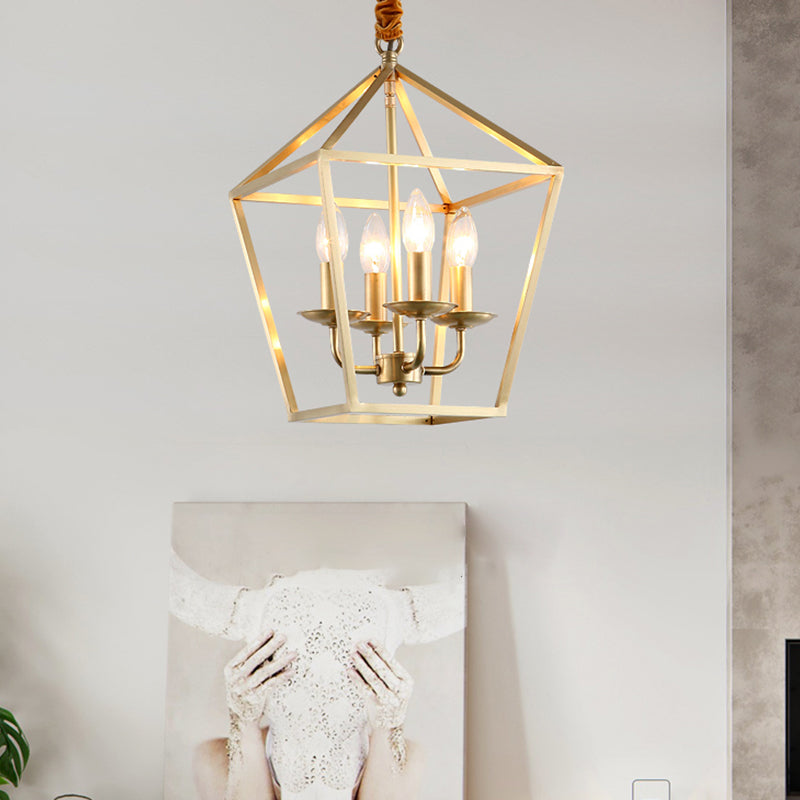 Geometric Gold Dining Room Pendant Light: 4-Bulb Ceiling Lamp Traditional Chandelier With Metal