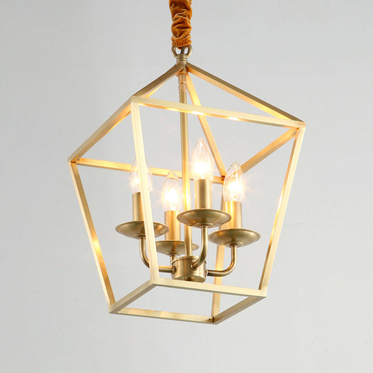 Geometric Gold Dining Room Pendant Light: 4-Bulb Ceiling Lamp Traditional Chandelier With Metal