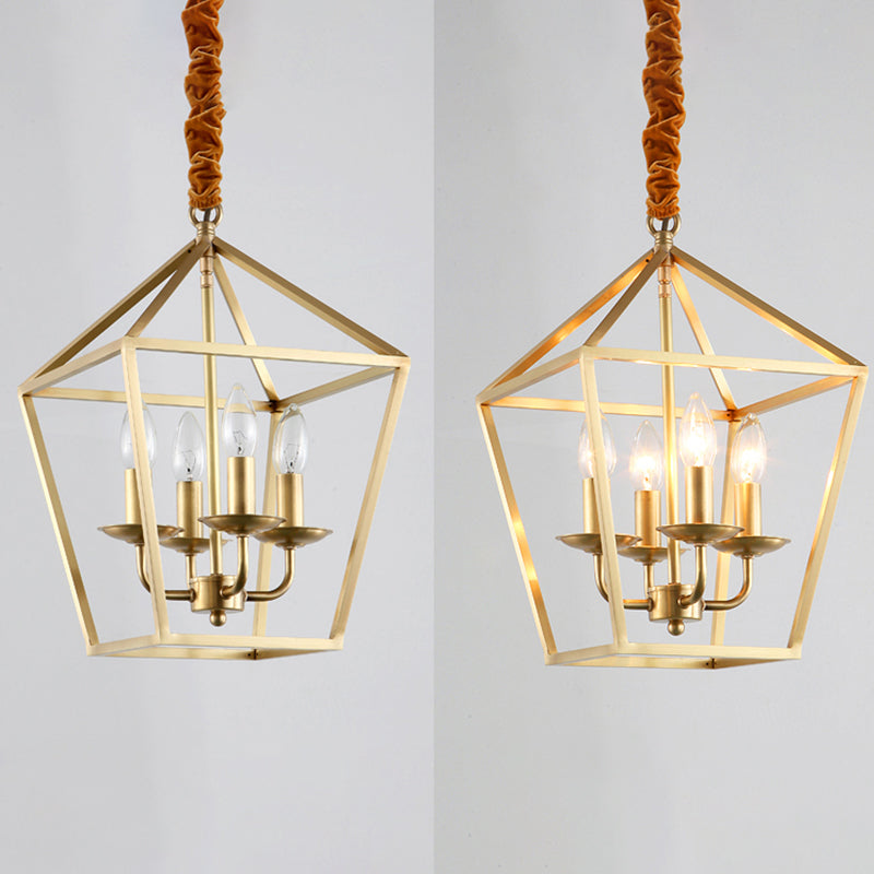 Geometric Gold Dining Room Pendant Light: 4-Bulb Ceiling Lamp Traditional Chandelier With Metal