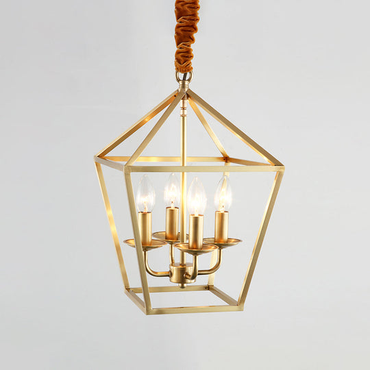 Geometric Gold Dining Room Pendant Light: 4-Bulb Ceiling Lamp Traditional Chandelier With Metal