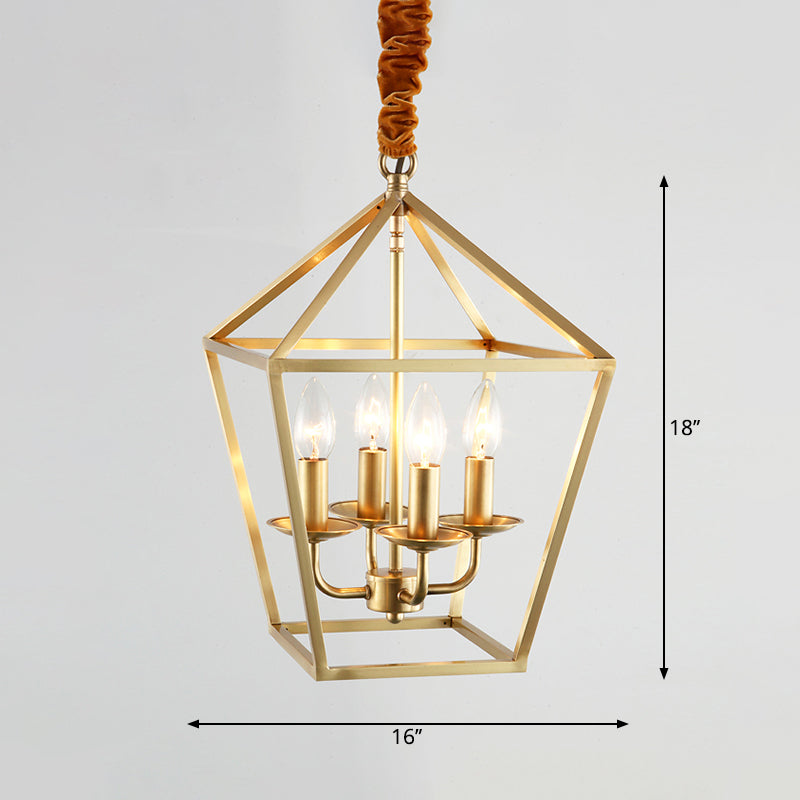 Geometric Gold Dining Room Pendant Light: 4-Bulb Ceiling Lamp Traditional Chandelier With Metal