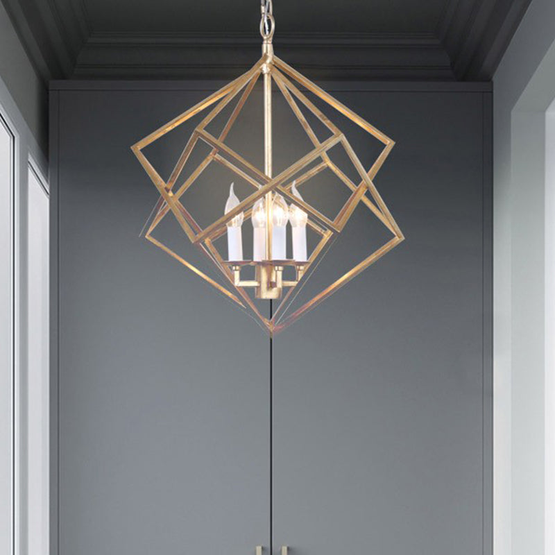 Modern 6-Light Geometric Metal Chandelier For Living Room - Brass/Chrome Pendant Lighting