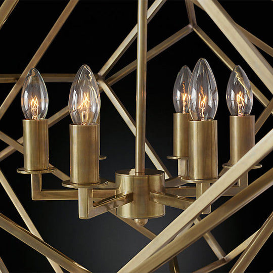 Modern 6-Light Geometric Metal Chandelier For Living Room - Brass/Chrome Pendant Lighting