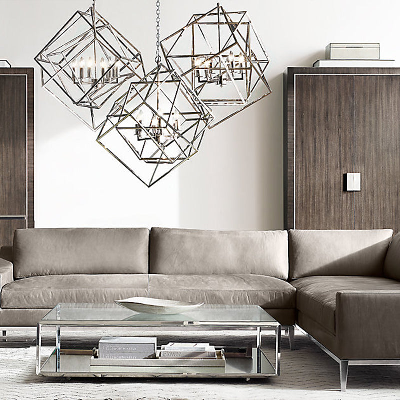 Modern 6-Light Geometric Metal Chandelier For Living Room - Brass/Chrome Pendant Lighting Chrome