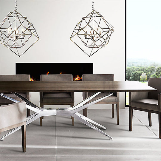 Modern 6-Light Geometric Metal Chandelier For Living Room - Brass/Chrome Pendant Lighting