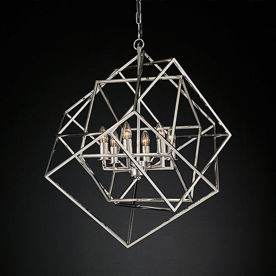 Modern 6-Light Geometric Metal Chandelier For Living Room - Brass/Chrome Pendant Lighting