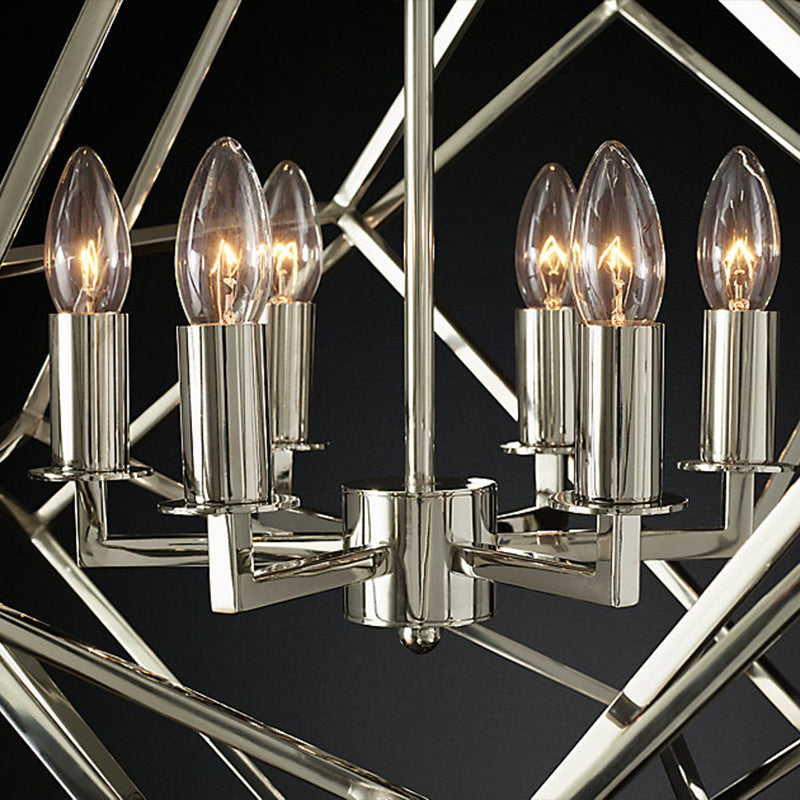 Modern 6-Light Geometric Metal Chandelier For Living Room - Brass/Chrome Pendant Lighting