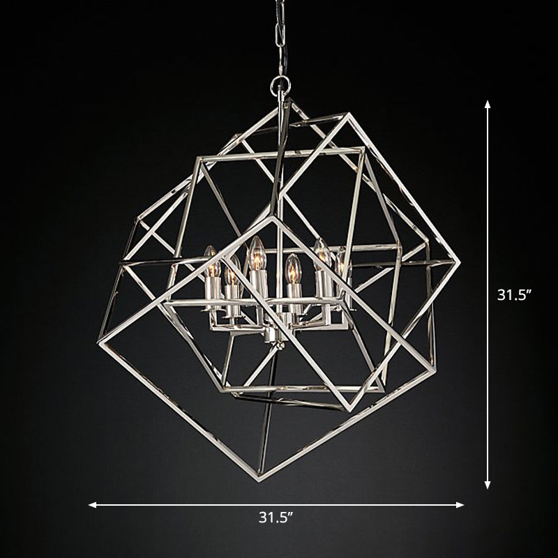 Modern 6-Light Geometric Metal Chandelier For Living Room - Brass/Chrome Pendant Lighting