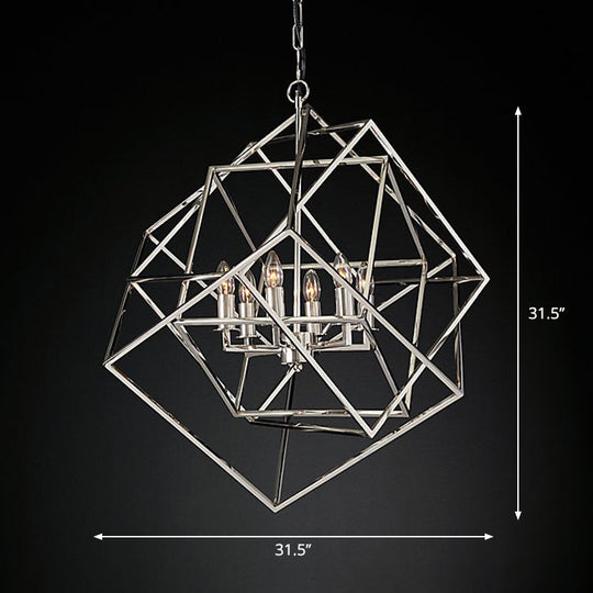 Modern 6-Light Geometric Metal Chandelier For Living Room - Brass/Chrome Pendant Lighting