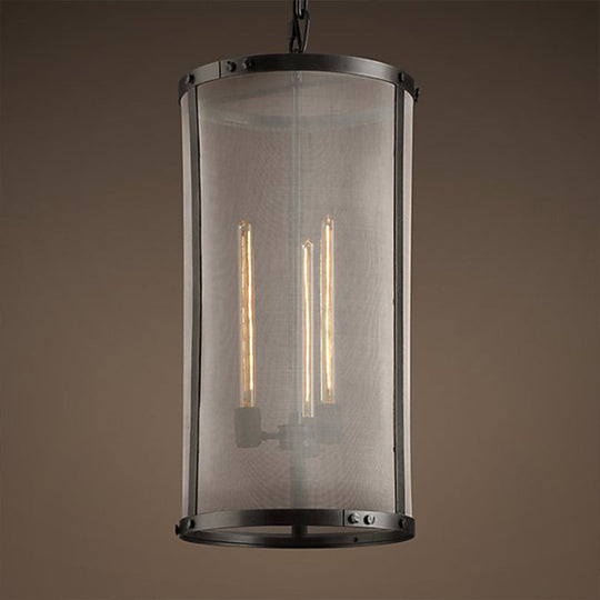 Black Metal Chandelier With Cylindrical Mesh Screen - Industrial Pendant Lighting 3 /