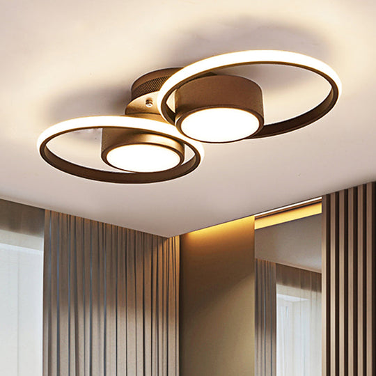 Contemporary LED Ceiling Light with Acrylic Shade Available in Warm/White Light - 2/4/6 Lights Flush Mount Fixture in Brown Round Design