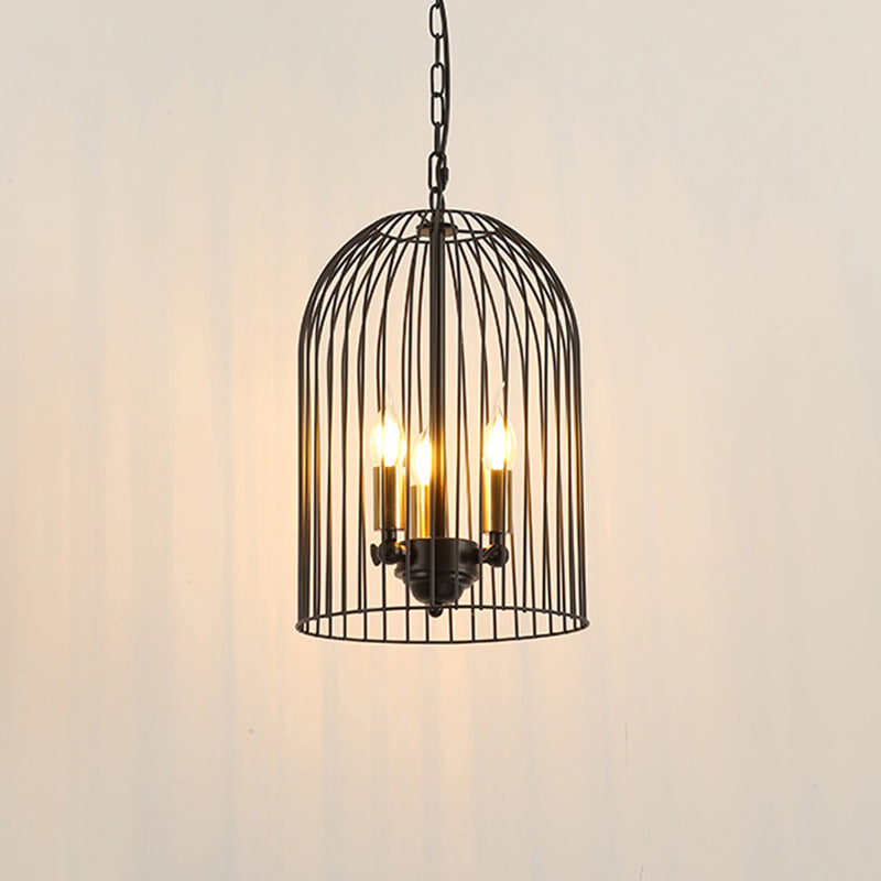 Birdcage Pendant Chandelier - Traditional Metal 3 Lights Black With Candle Shades