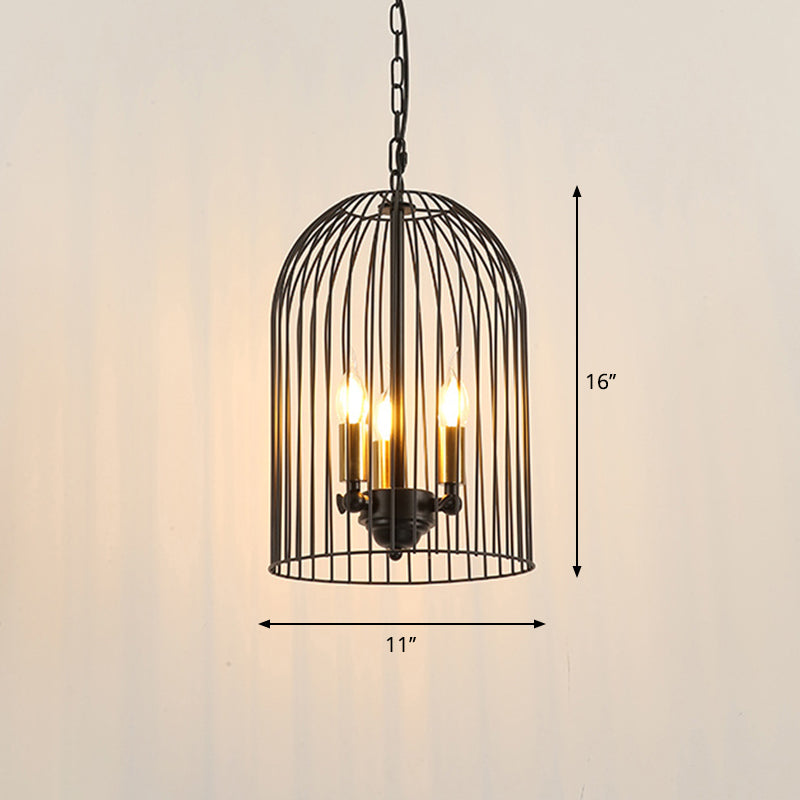 Birdcage Pendant Chandelier - Traditional Metal 3 Lights Black With Candle Shades