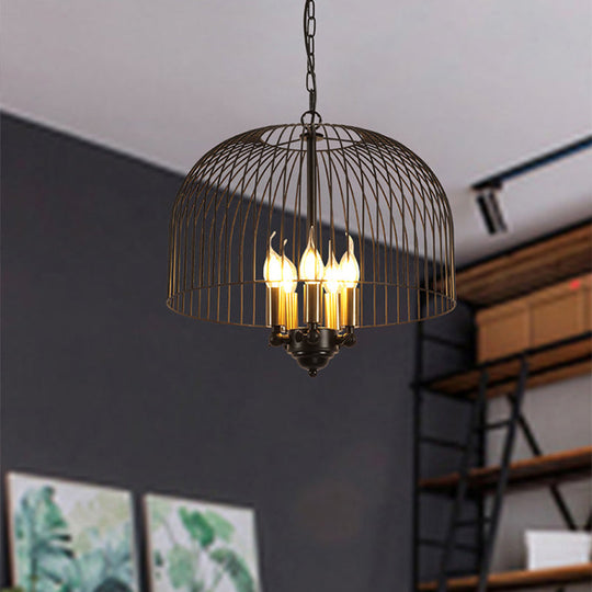 Classic Metal Birdcage Chandelier - 5 Lights Black Hanging Fixture For Dining Room Ceiling