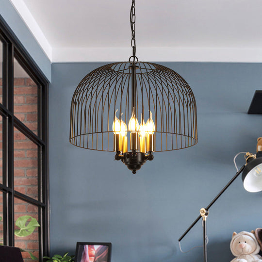 Classic Metal Birdcage Chandelier - 5 Lights Black Hanging Fixture For Dining Room Ceiling