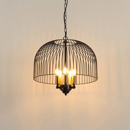 Classic Metal Birdcage Chandelier - 5 Lights Black Hanging Fixture For Dining Room Ceiling